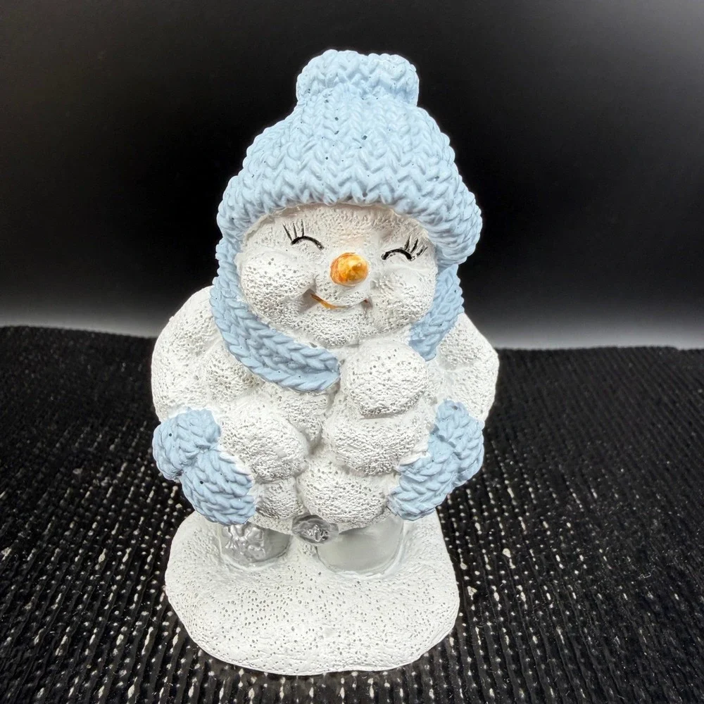 Encore Snow Buddies Snowman Figurine Blue Knit Hat Scarf Mitten Winter Christmas